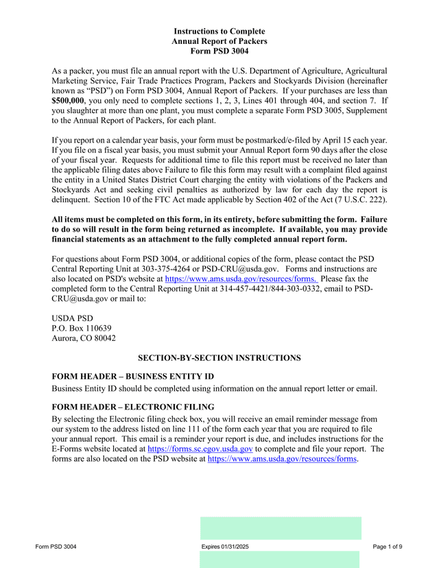 Form PSD 3004   Annual Report Of Packers screenshot
