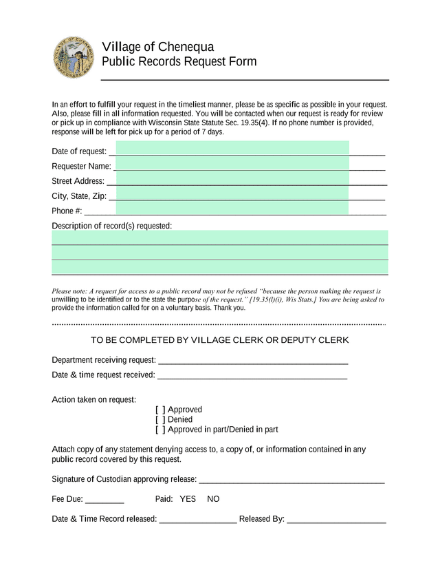 Public Records Request Form screenshot