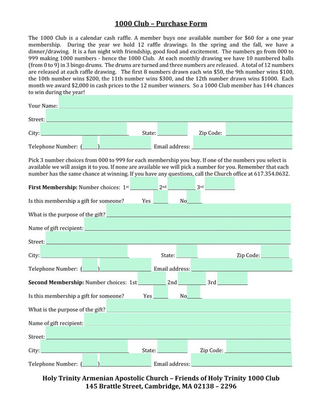 1000 Club  Purchase Form screenshot