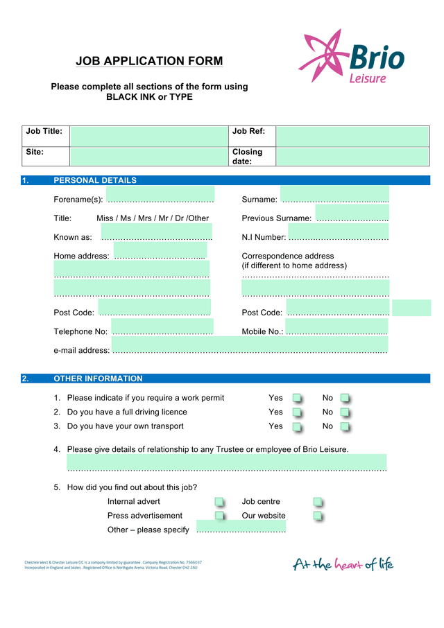Job Application Form screenshot