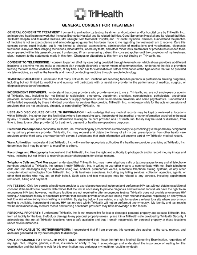 General Consent For Treatment screenshot