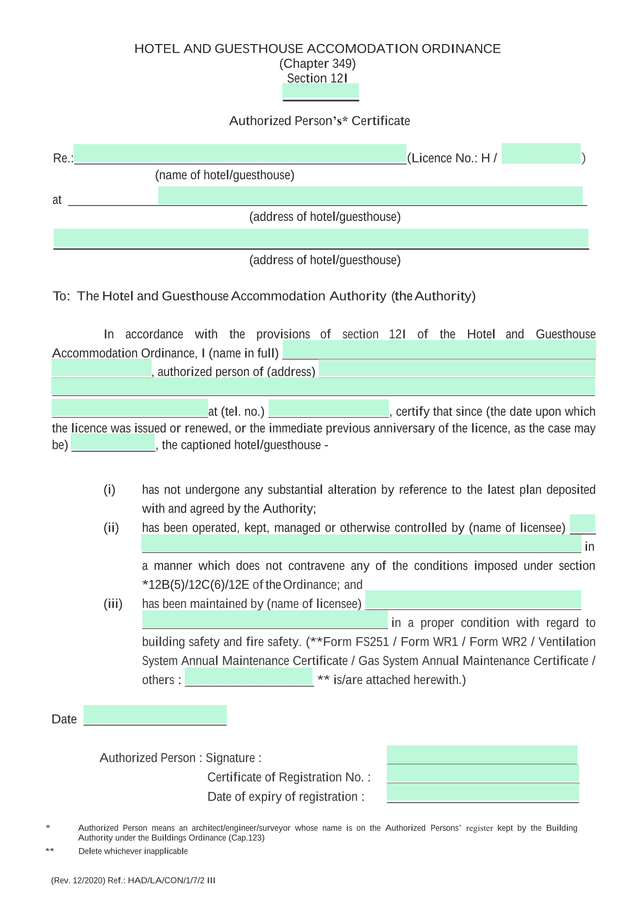 Authorized PersonS Certificate For Hotel And Guesthouse Accommodation screenshot