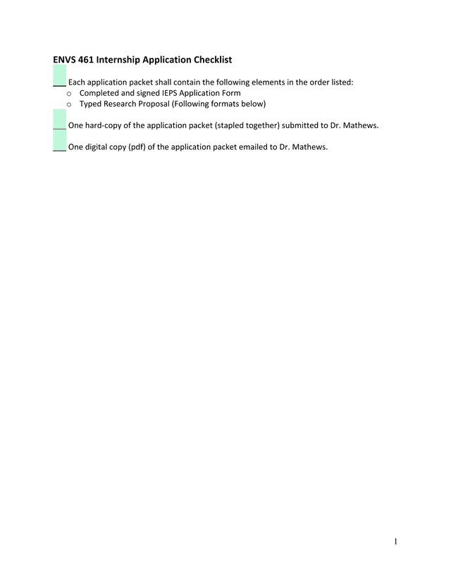 ENVS 461 Internship Application Form screenshot