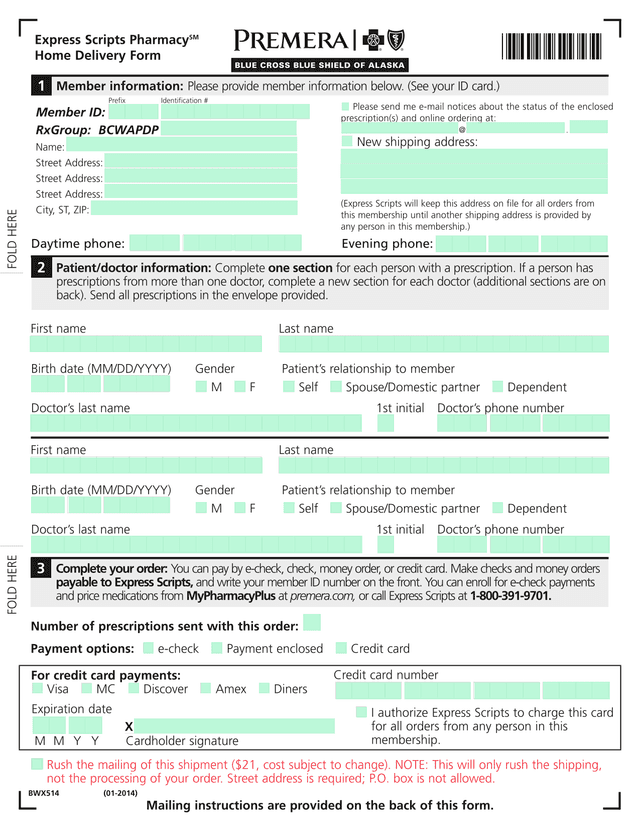 Express Scripts Prescription Order Form screenshot