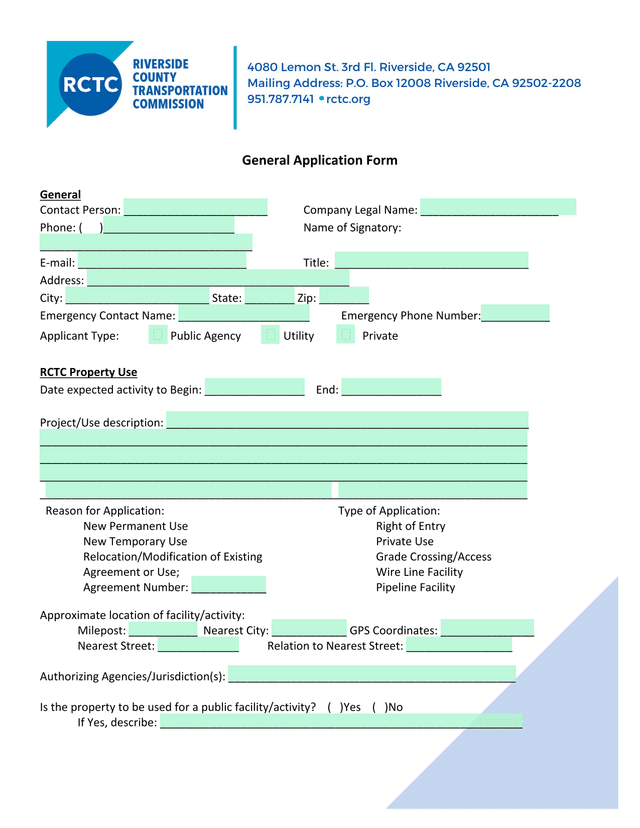 General Application Form screenshot