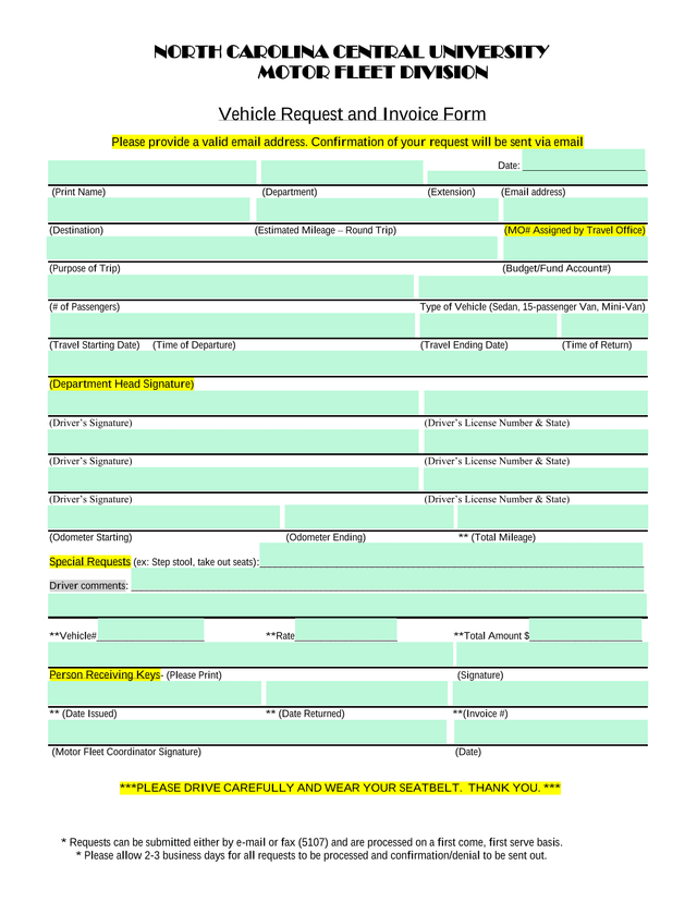 Vehicle Request And Invoice Form screenshot