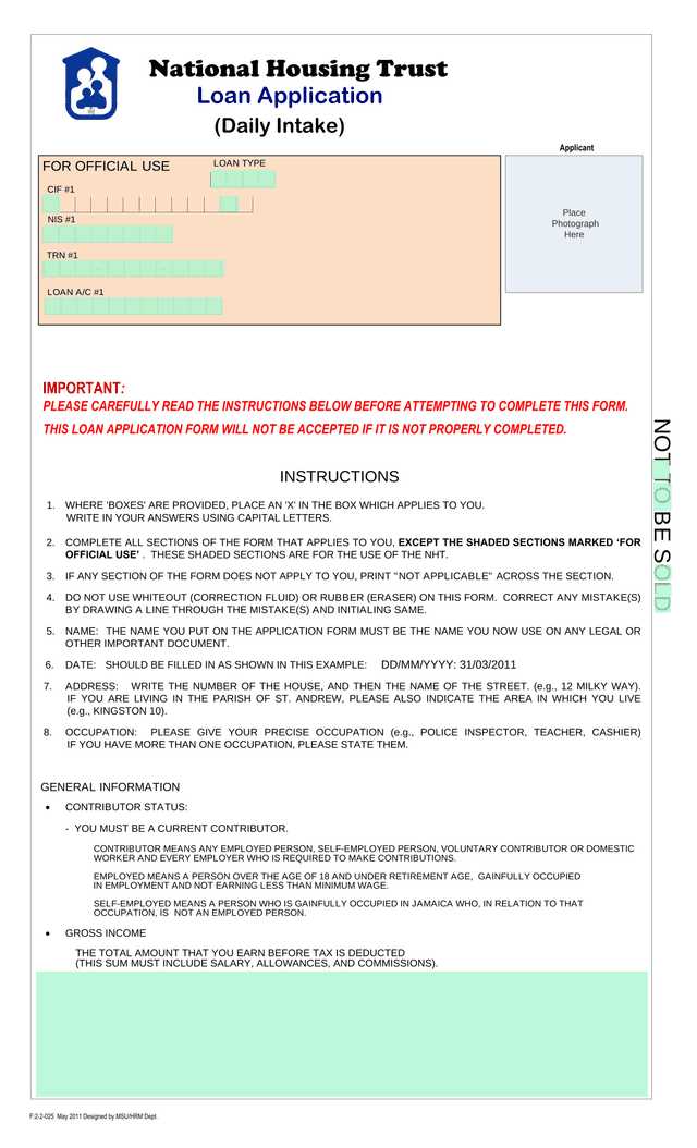 National Housing Trust Loan Application Form screenshot