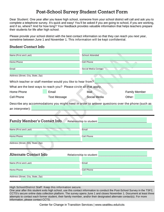 Post School Survey Student Contact Form screenshot