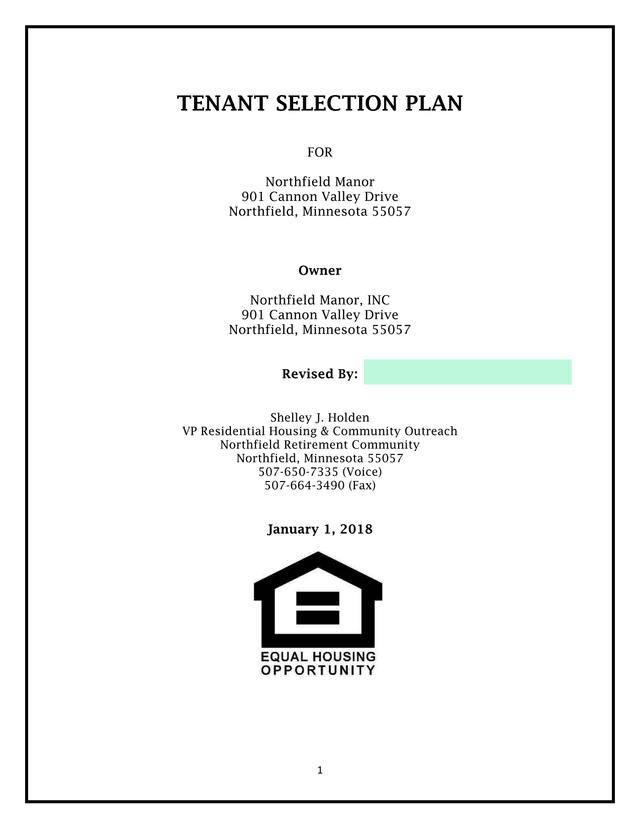 TENANT SELECTION PLAN screenshot