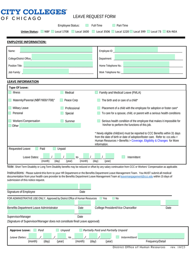 LEAVE REQUEST FORM screenshot