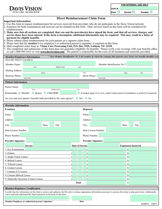 Direct Reimbursement Claim Form screenshot