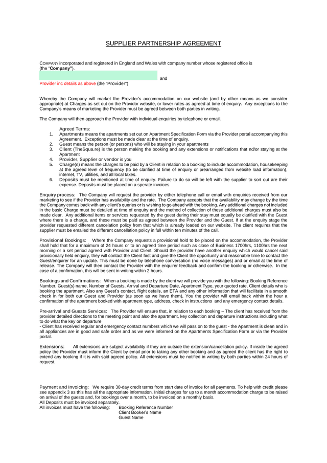 Supplier Partnership Agreement screenshot