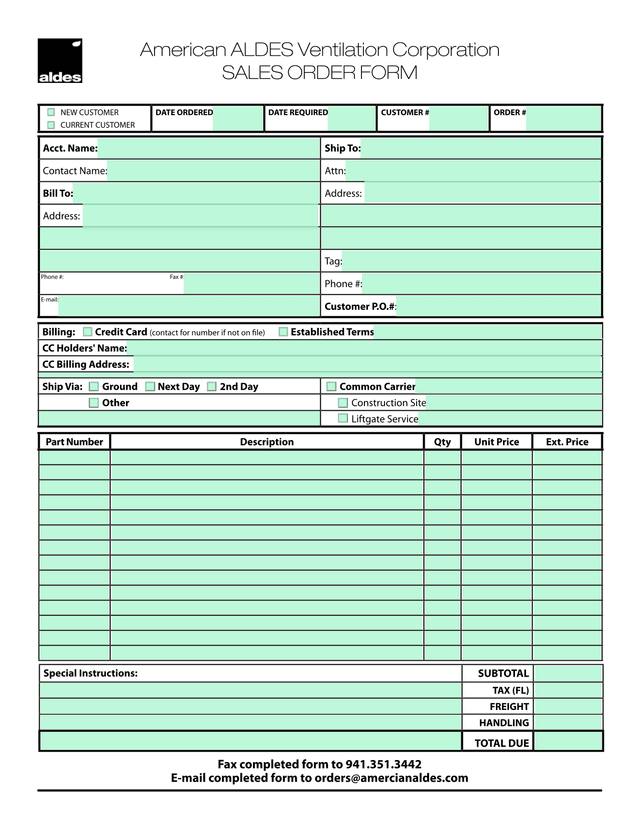 Sales Order Form screenshot