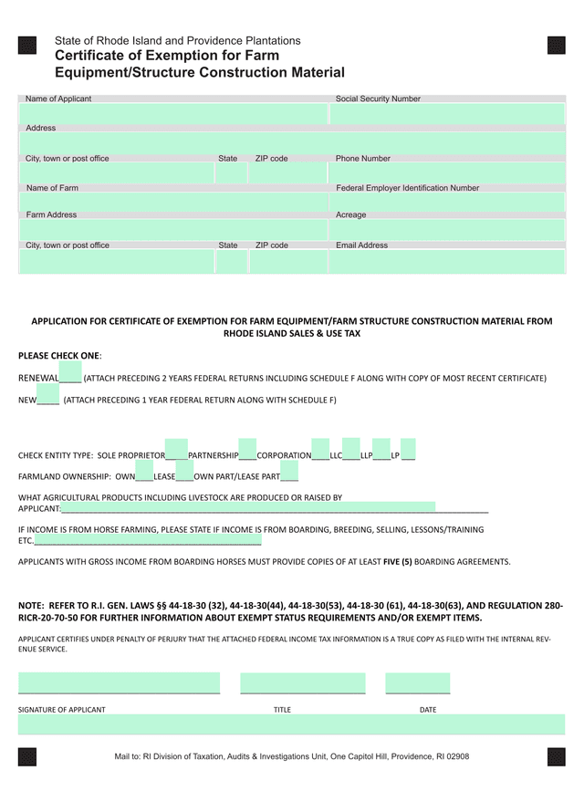 Certificate Of Exemption For Farm EquipmentStructure Construction Material screenshot
