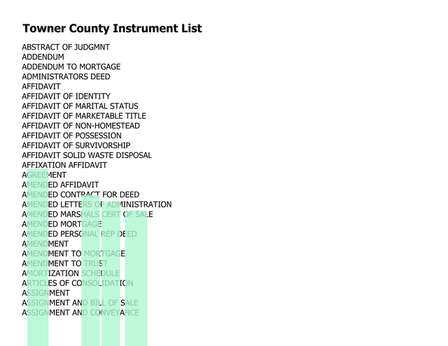 Towner County Instrument List screenshot