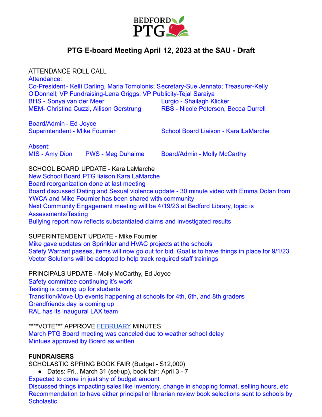 PTG E Board Meeting Minutes April 12, 2023 screenshot