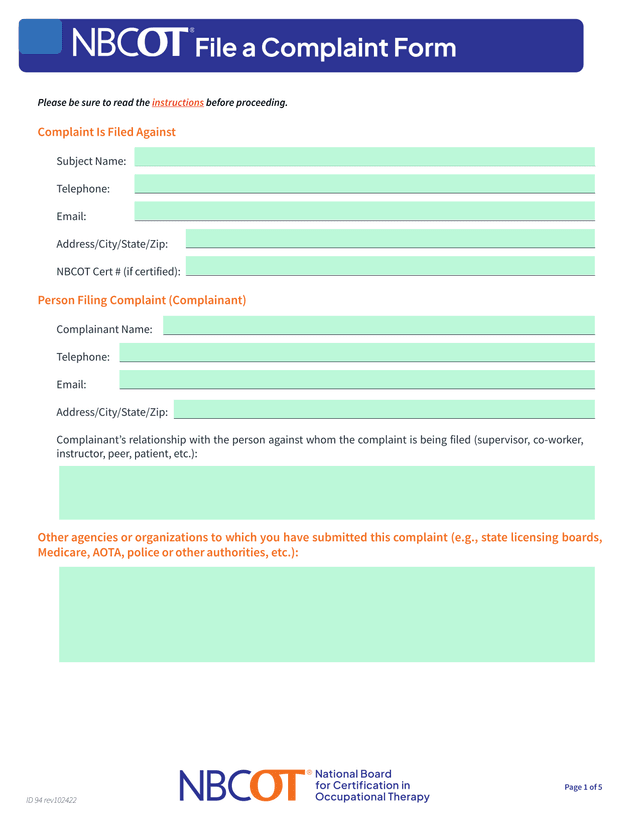 File A Complaint Form screenshot