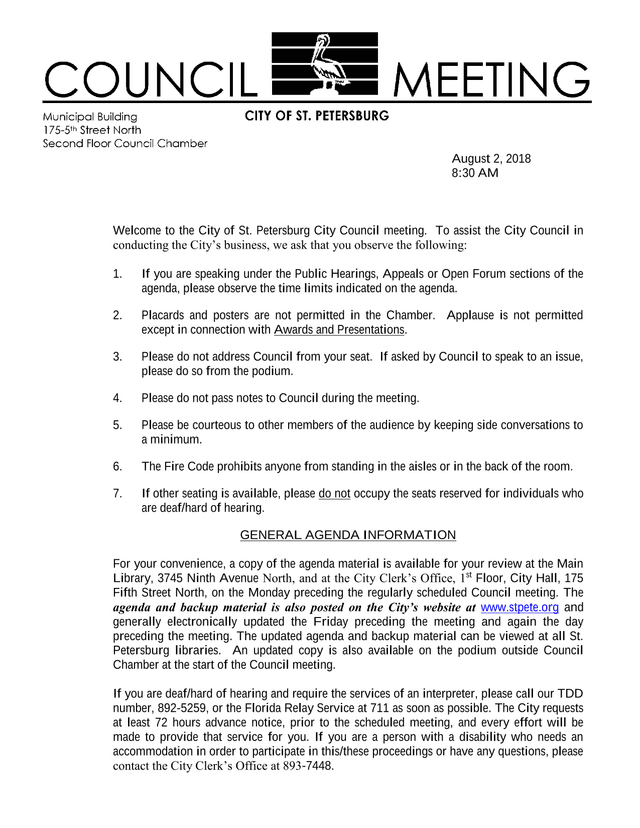City Of St. Petersburg City Council Meeting Guidelines screenshot