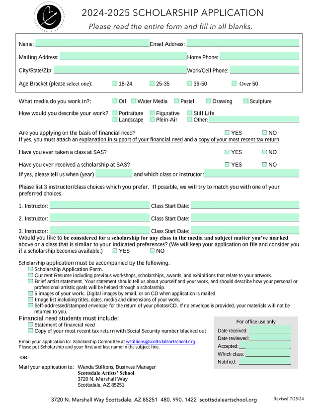 Scholarship Application Form screenshot