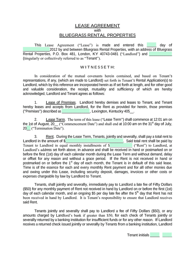 Lease Agreement screenshot