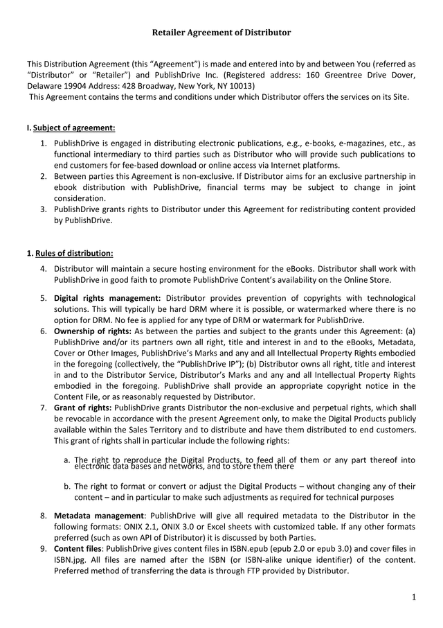 Retailer Agreement Of Distributor screenshot