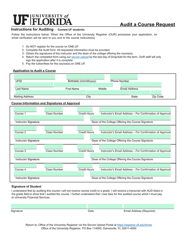 Audit A Course Request screenshot