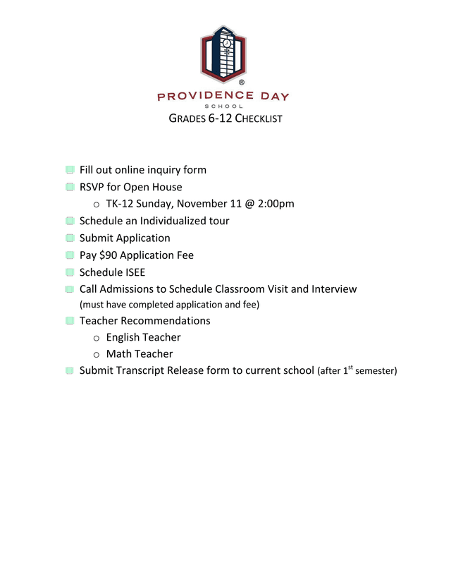 GRADES 6 12 CHECKLIST screenshot