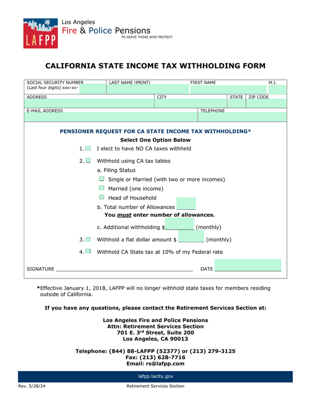 California State Income Tax Withholding Form screenshot