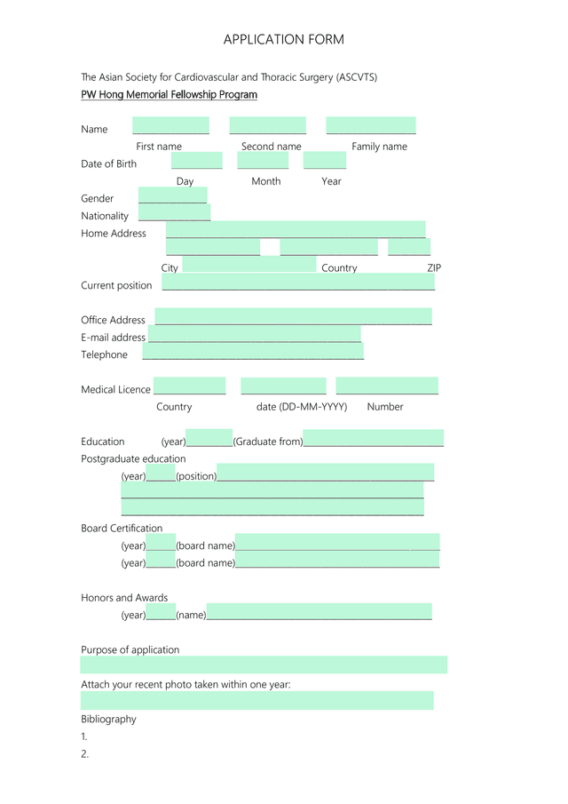 PW Hong Memorial Fellowship Program Application Form screenshot