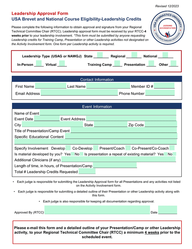 Leadership Approval Form screenshot