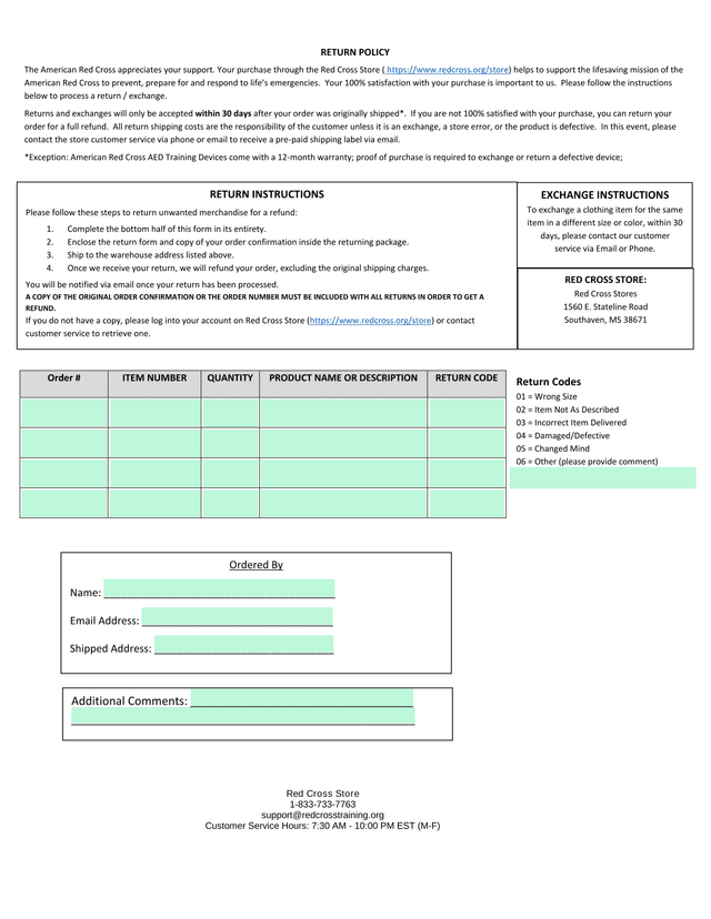 Red Cross Store Return Policy screenshot