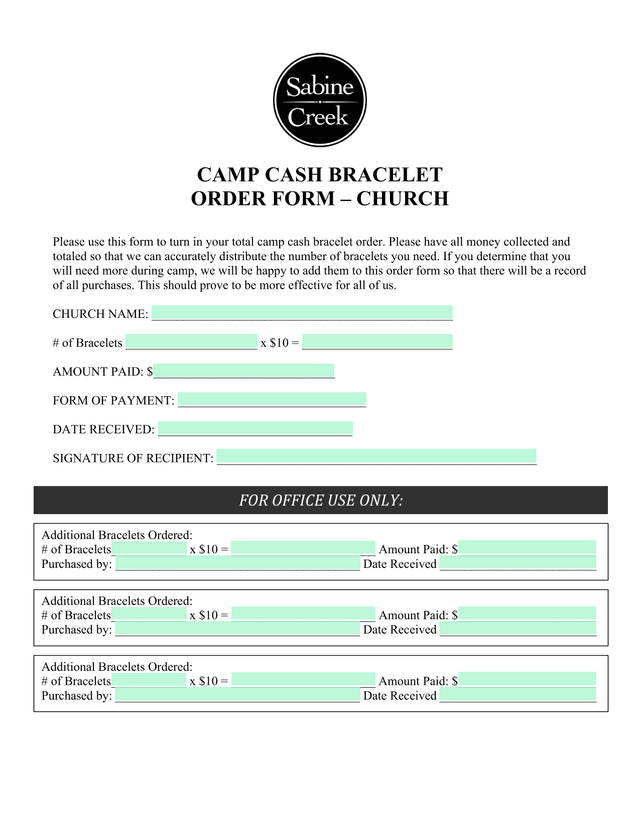 Camp Cash Bracelet Order Form   Church screenshot