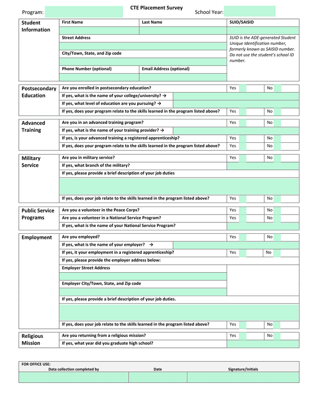 CTE Placement Survey screenshot