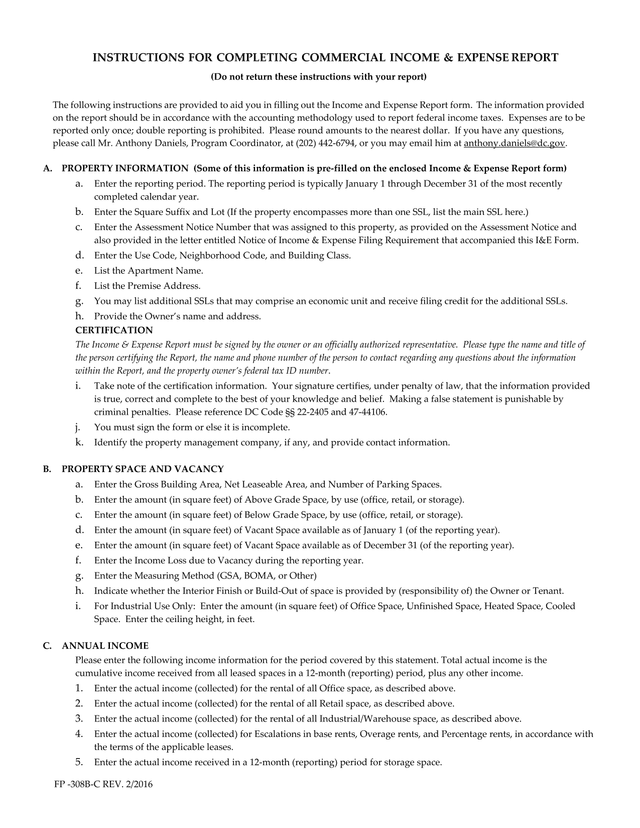 Commercial Income  Expense Report Instructions screenshot