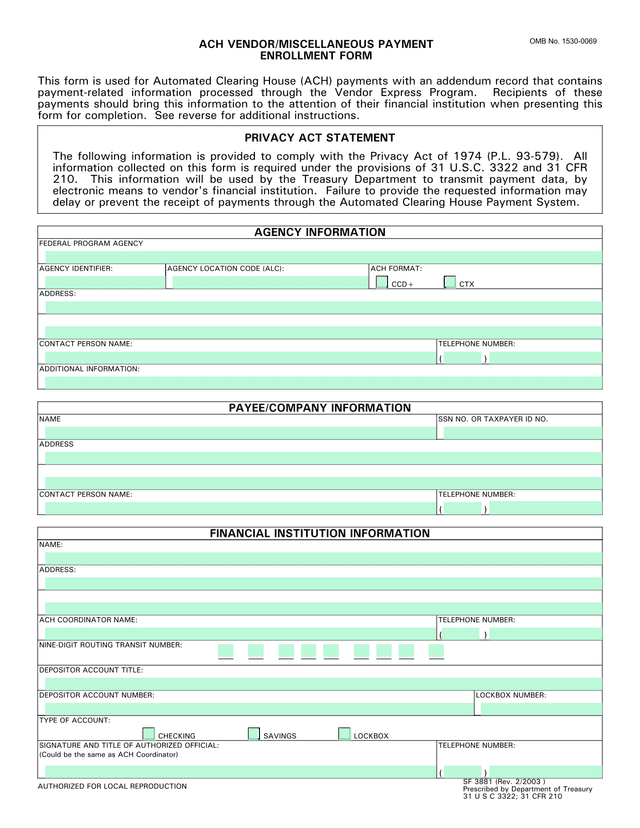 ACH VendorMiscellaneous Payment Enrollment Form screenshot