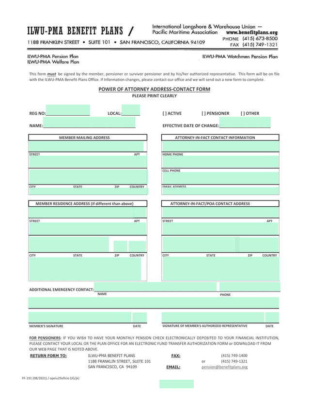 Address Change Form screenshot