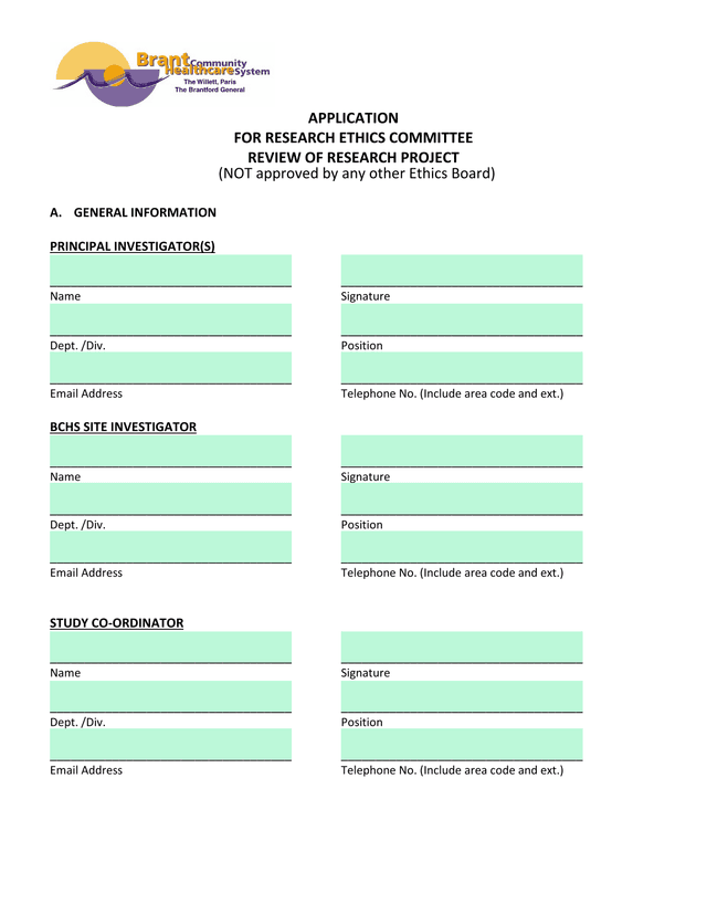 APPLICATION FOR RESEARCH ETHICS COMMITTEE REVIEW OF RESEARCH PROJECT screenshot