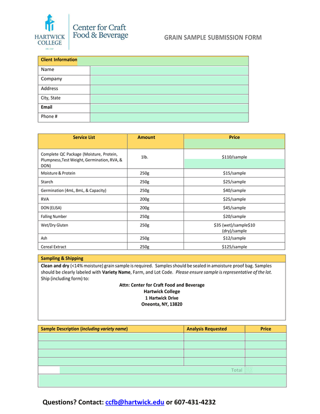 GRAIN SAMPLE SUBMISSION FORM screenshot