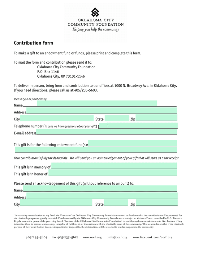 Contribution Form screenshot