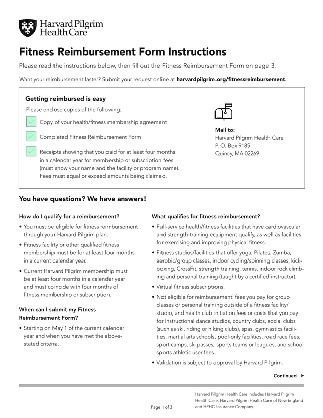 Fitness Reimbursement Form Instructions screenshot