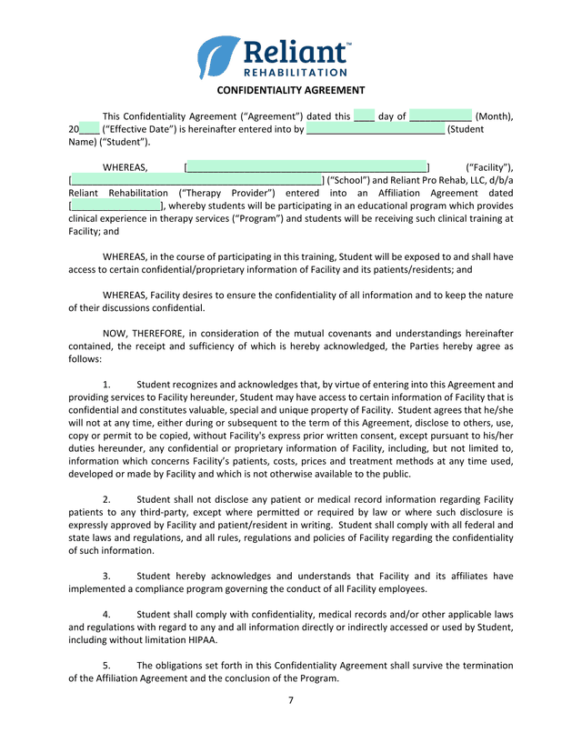 Confidentiality Agreement screenshot