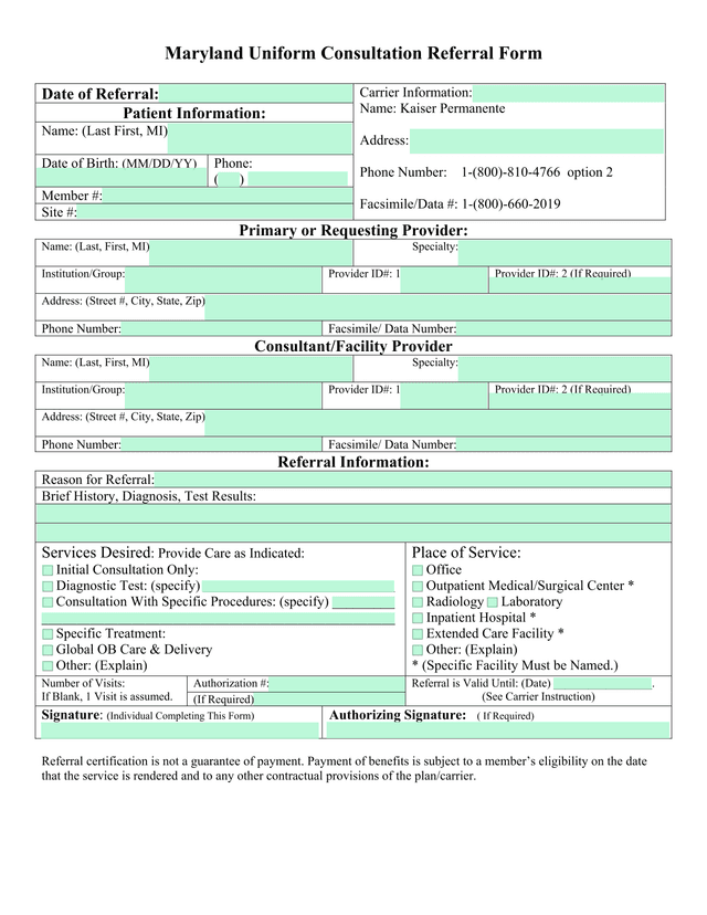Maryland Uniform Consultation Referral Form screenshot