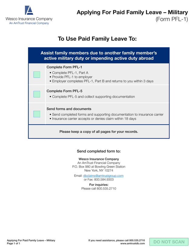 Form PFL 1   Applying For Paid Family Leave  Military screenshot