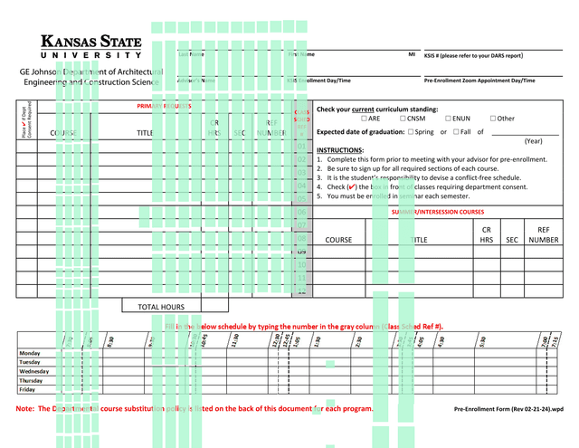 Pre Enrollment Form screenshot
