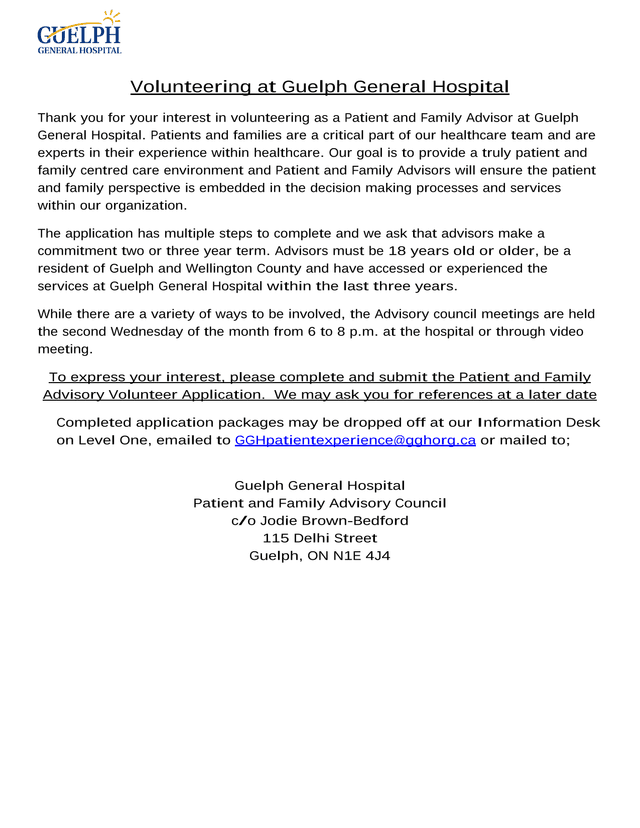 Patient And Family Advisory Volunteer Application Form screenshot
