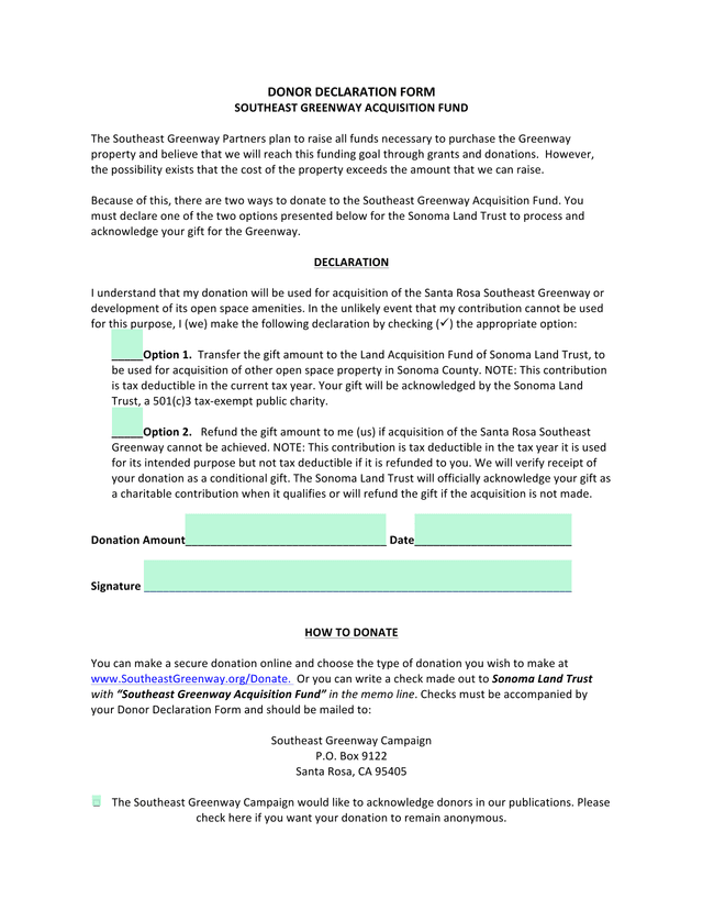 DONOR DECLARATION FORM screenshot