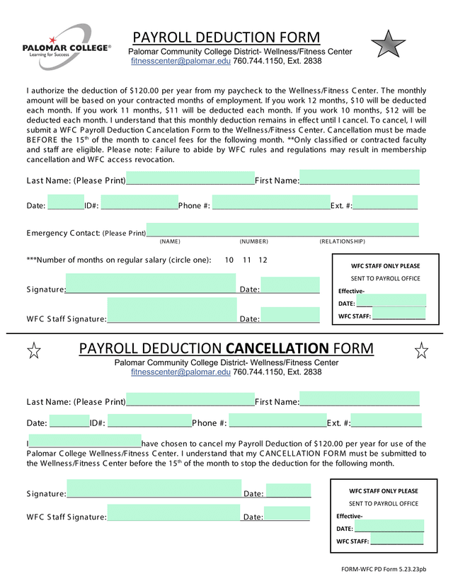 Payroll Deduction Form screenshot