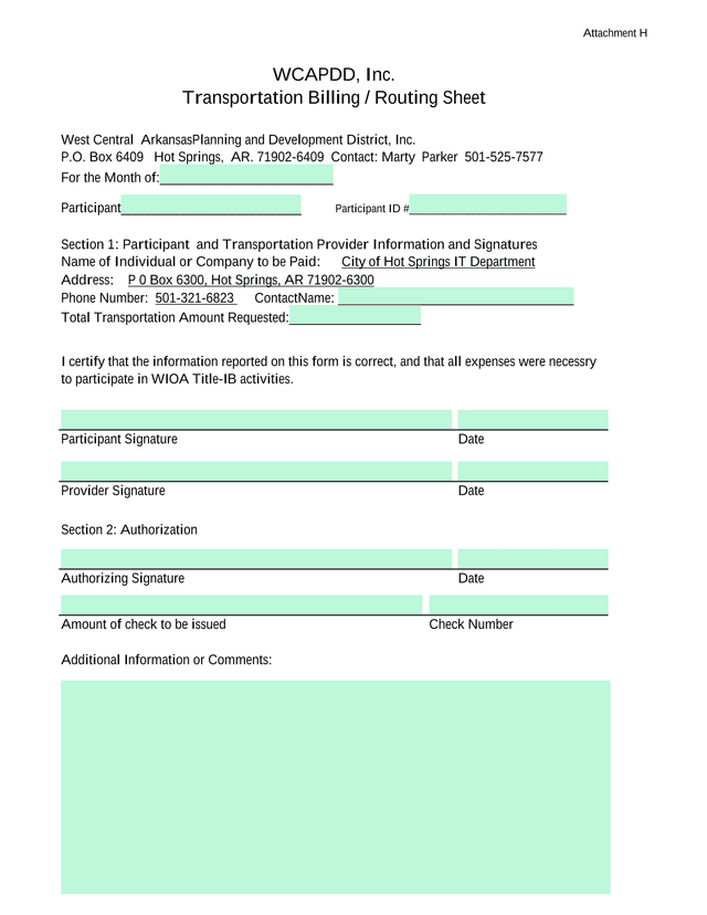 Transportation Billing  Routing Sheet screenshot