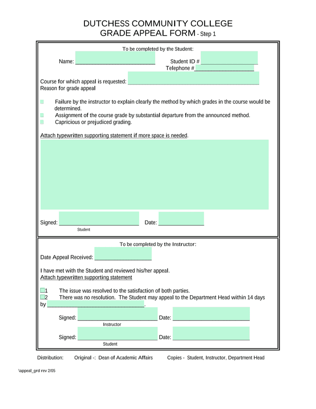 Grade Appeal Form   Step 1 screenshot