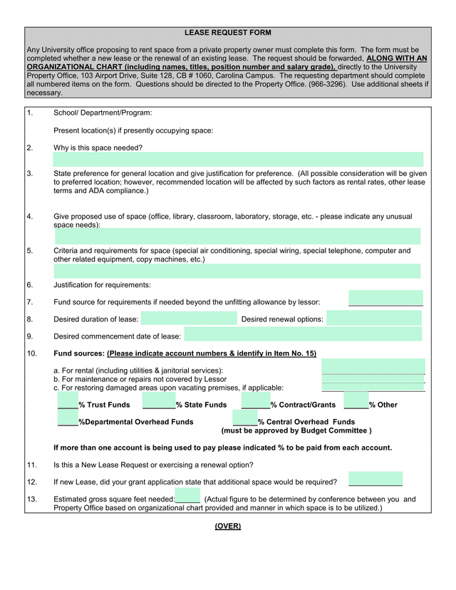 Lease Request Form screenshot